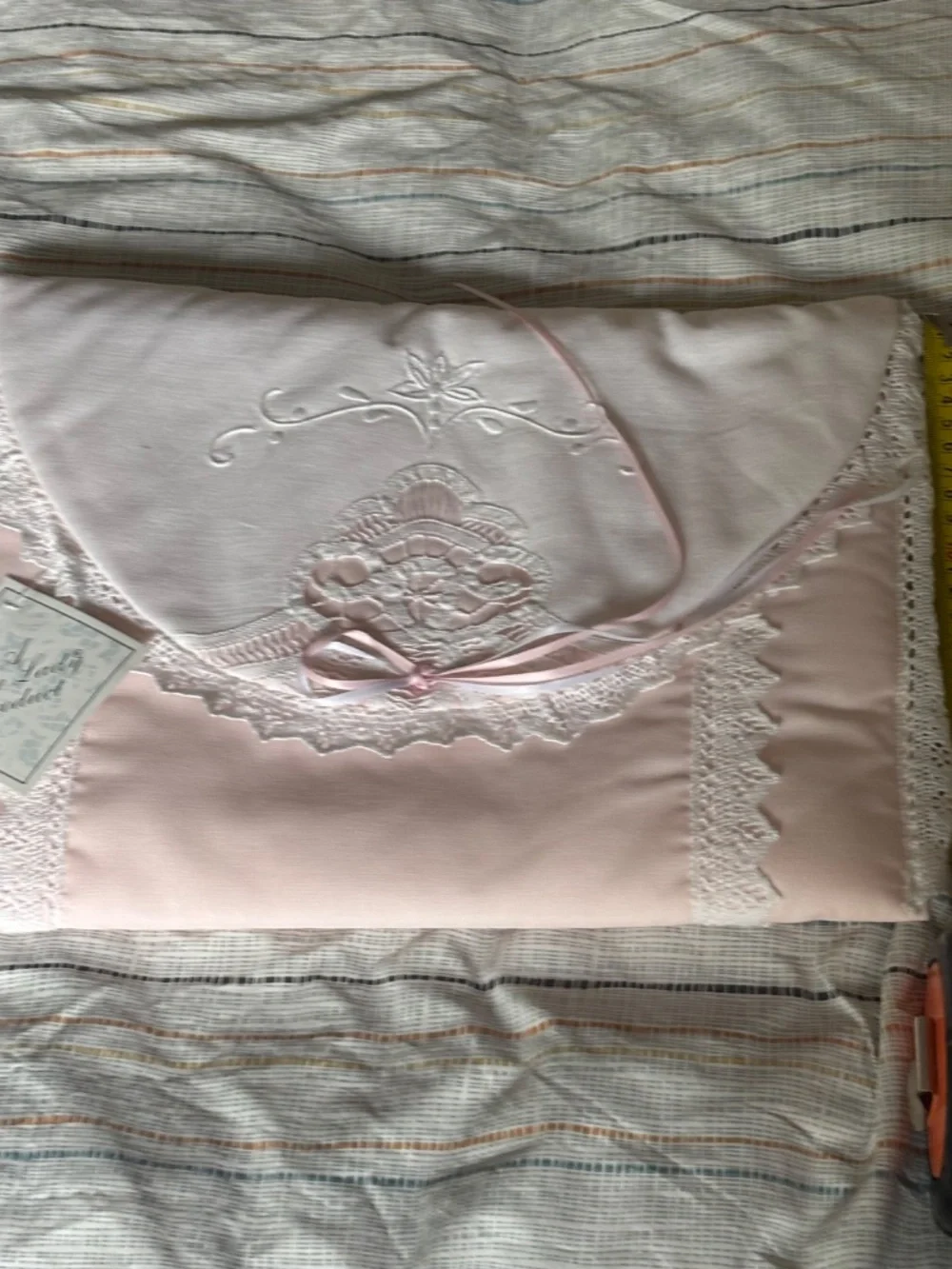 Vintage Quilted Pink Cotton Lingerie Travel Bag Lace Embroidered Bridal Storage